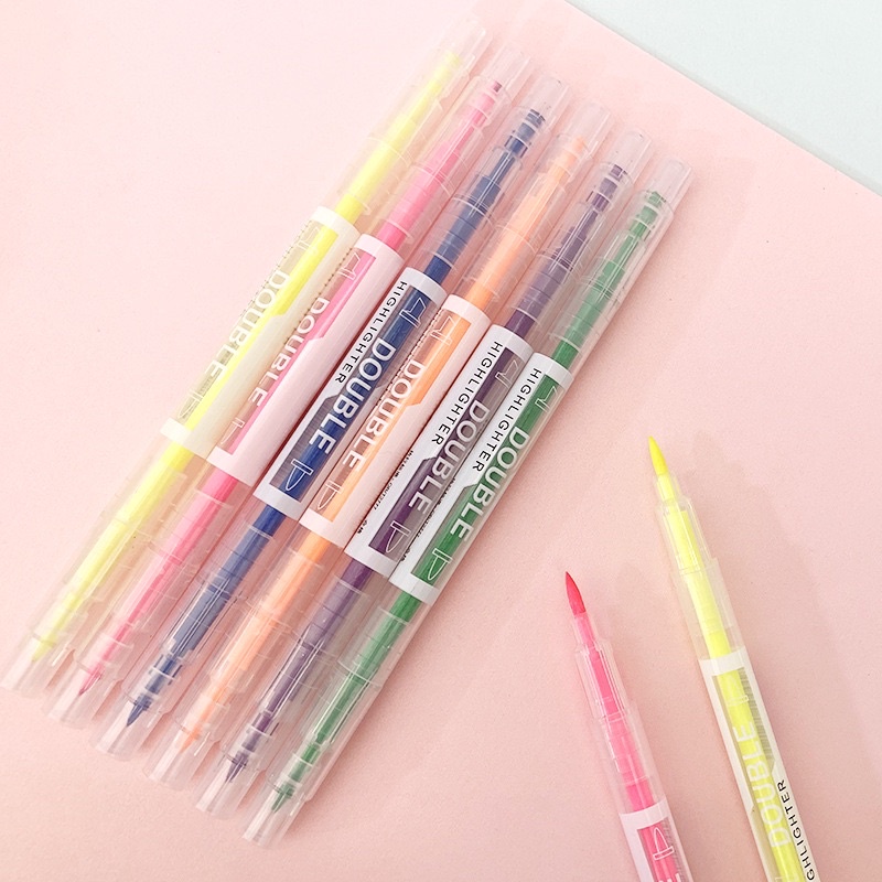 Set bút 6 chiếc 2 đầu dạ quang AYB