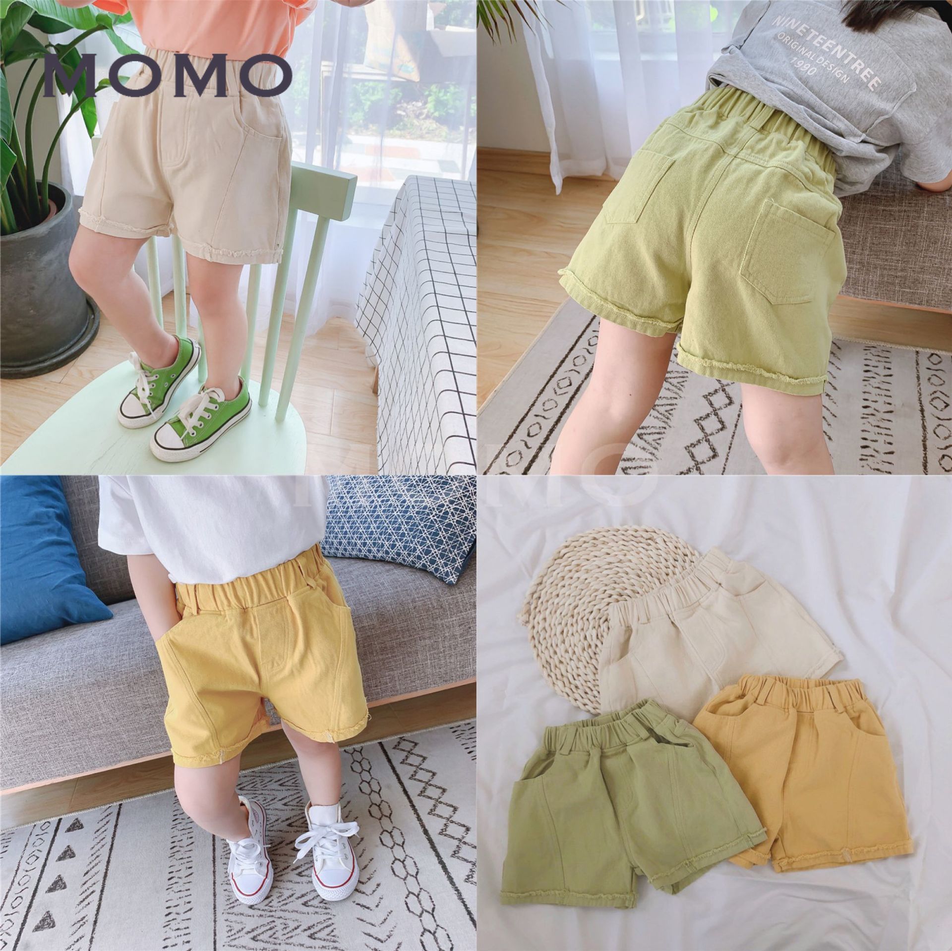 Quần Short Cotton Màu Trơn Dễ Phối Đồ Cho Bé 1-8 Tuổi