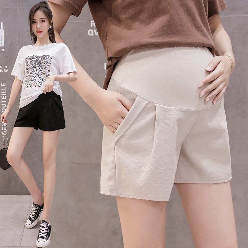 A2 Quần Sooc Bầu Chất Đũi Hàn Siêu Siêu Mát, Co Giãn Nhẹ Có Đáp Bụng Và Chun Chỉnh- Bầu Mỹ Ngọc