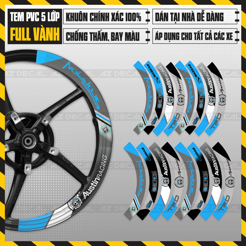 Tem Dán Kín Vành Chủ Đề TRD BAZZAZ | FullV04 | Decal Dán Mâm Xe Cao Cấp, Chống Nước, Bền Màu