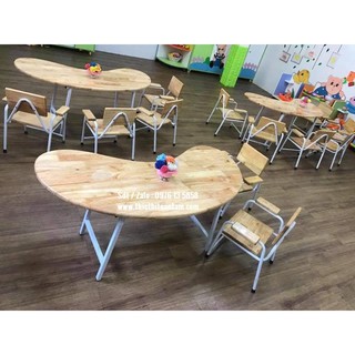 Bàn Bán Nguyệt Gỗ Mầm Non Chân Gấp siêu rẻ siêu bền