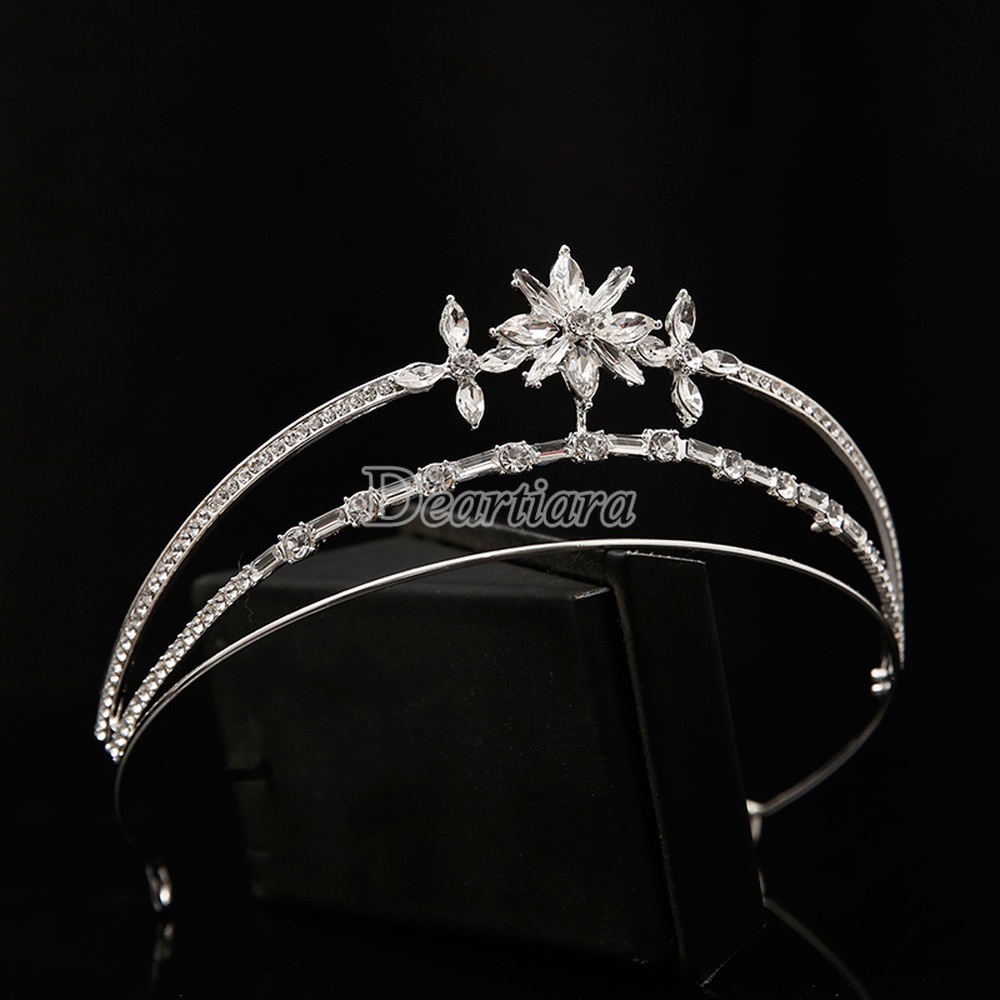 Bộ vương miện và khuyên tai đính đá thiết kế đơn giản thời trang dành cho cô dâu