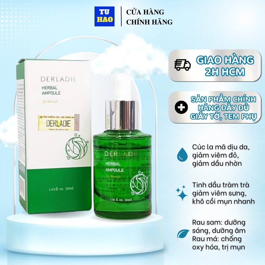 Tinh Chất Tràm Trà Giảm Mụn Serum Derladie Herbal Ampoule For Blemish 30ml - Từ Hảo