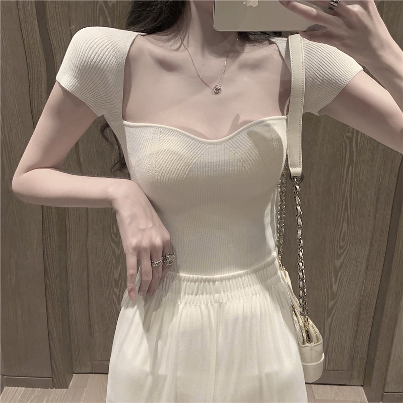 SUXI Áo Sơ Mi Cổ Vuông Màu Trơn Quyến Rũ Trẻ Trung Hợp Thời Trang