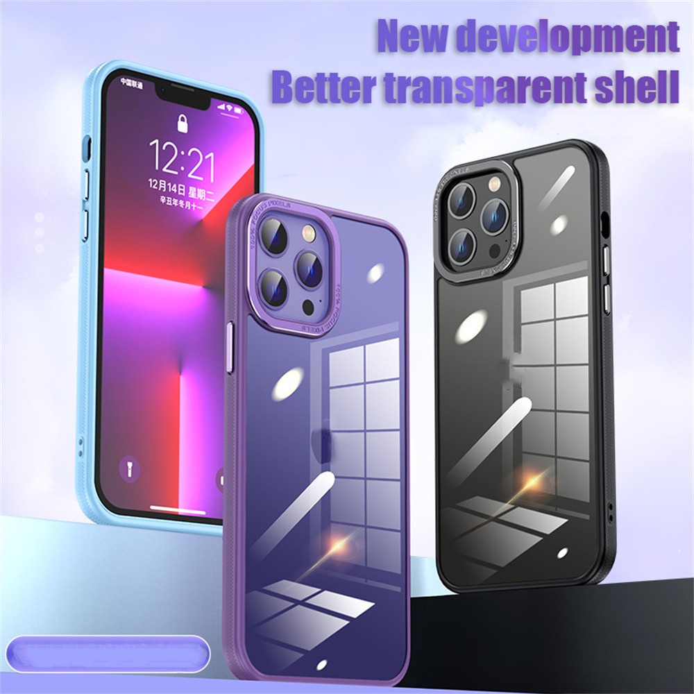 Ốp Điện Thoại Cứng Viền Vuông Kim Loại Mềm Trong Suốt Chống Sốc Cho iPhone 14 Pro Max 14 Plus 13 Pro Max