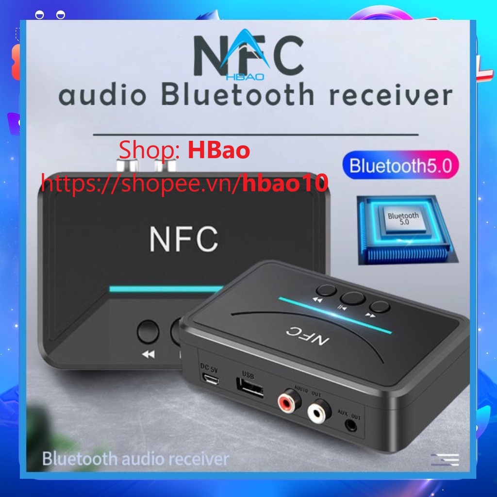 Bộ Thiết bị Thu Âm Thanh Bluetooth 5.0 NFC Bộ Chuyển Đổi Âm Thanh Bluetooth Không Dây Loa Xe Hơi Âm Thanh AUX3.5Mm