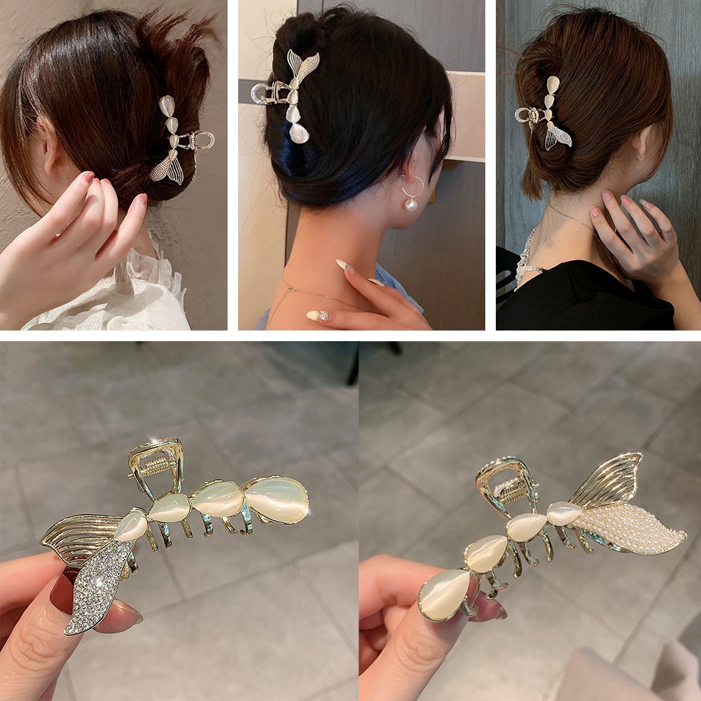 Kẹp Tóc Hình Đuôi Cá Mập Đính Ngọc Trai Phong Cách Hàn Quốc Cho Nữ