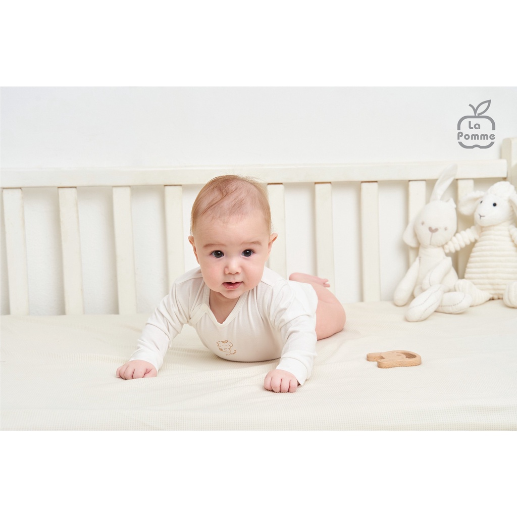 Set combo La Pomme chất Petit Soyeu sơ sinh dài tay cài giữa cài chéo bodysuit  cho bé 14030 23030 15030 25030