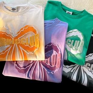 Áo thun ZHELIHANGFEI tay ngắn dáng rộng in họa tiết nơ phong cách Mỹ độc đáo thời trang