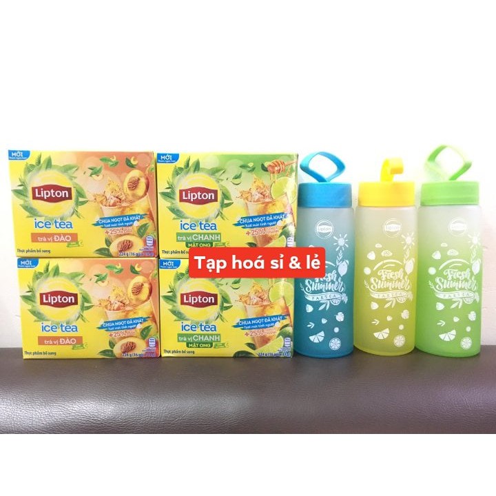 [Tặng kèm bình thủy tinh] Combo 2 hộp Trà chanh/ đào Lipton Ice Tea (14g x 16 túi*2hop)