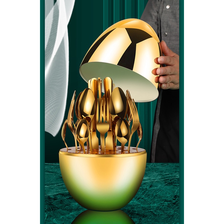 Bộ 24 Dụng Cụ Bàn Ăn Bằng Thép Không Gỉ 1010 Món Màu Vàng Đồng Sang Trọng Tiện Dụng