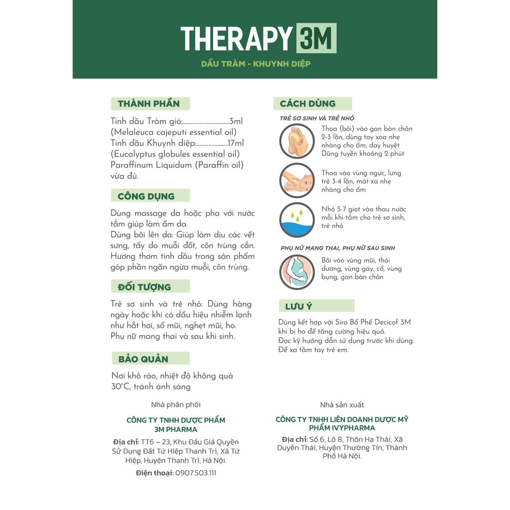 Dầu tràm khuynh diệp trẻ em dịu vết côn trùng cắn Therapy 3M