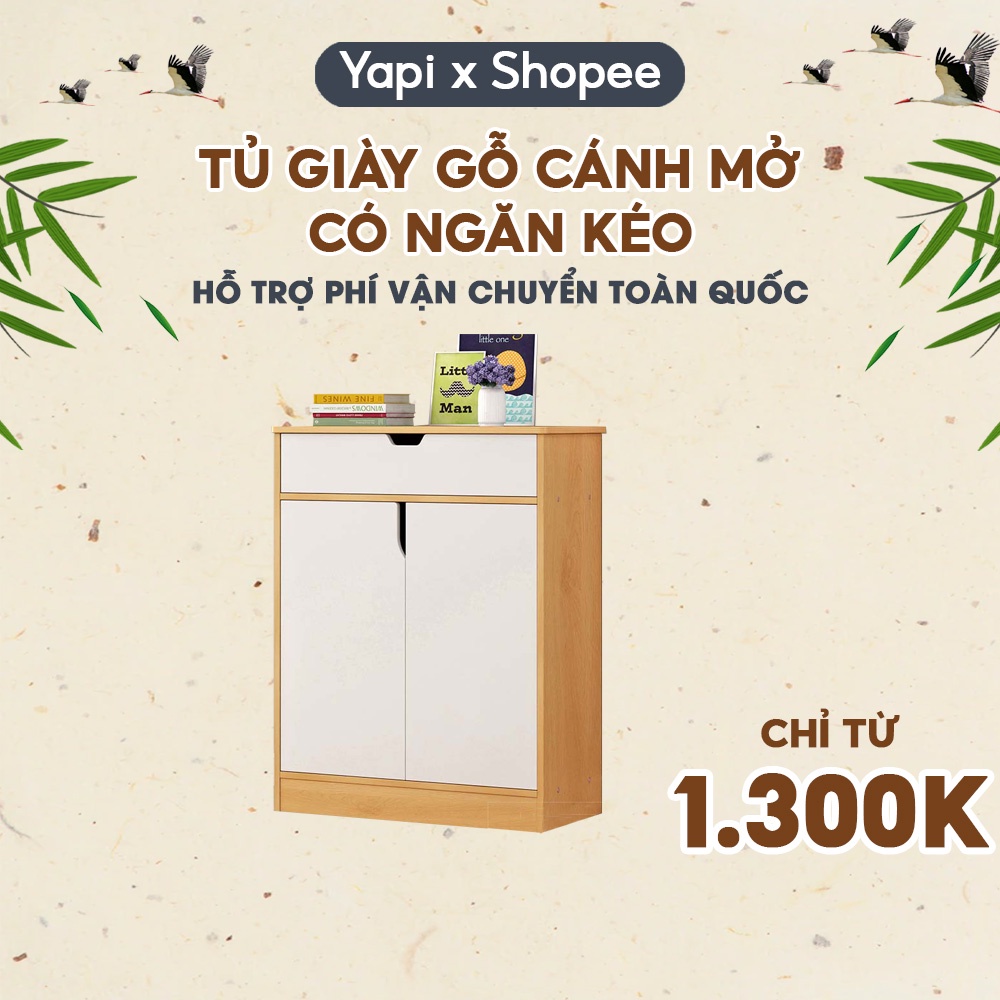 Tủ giày dép gỗ 2 cánh mở CÓ NGĂN KÉO Yapi GHC-560 - Nội thất phòng khách