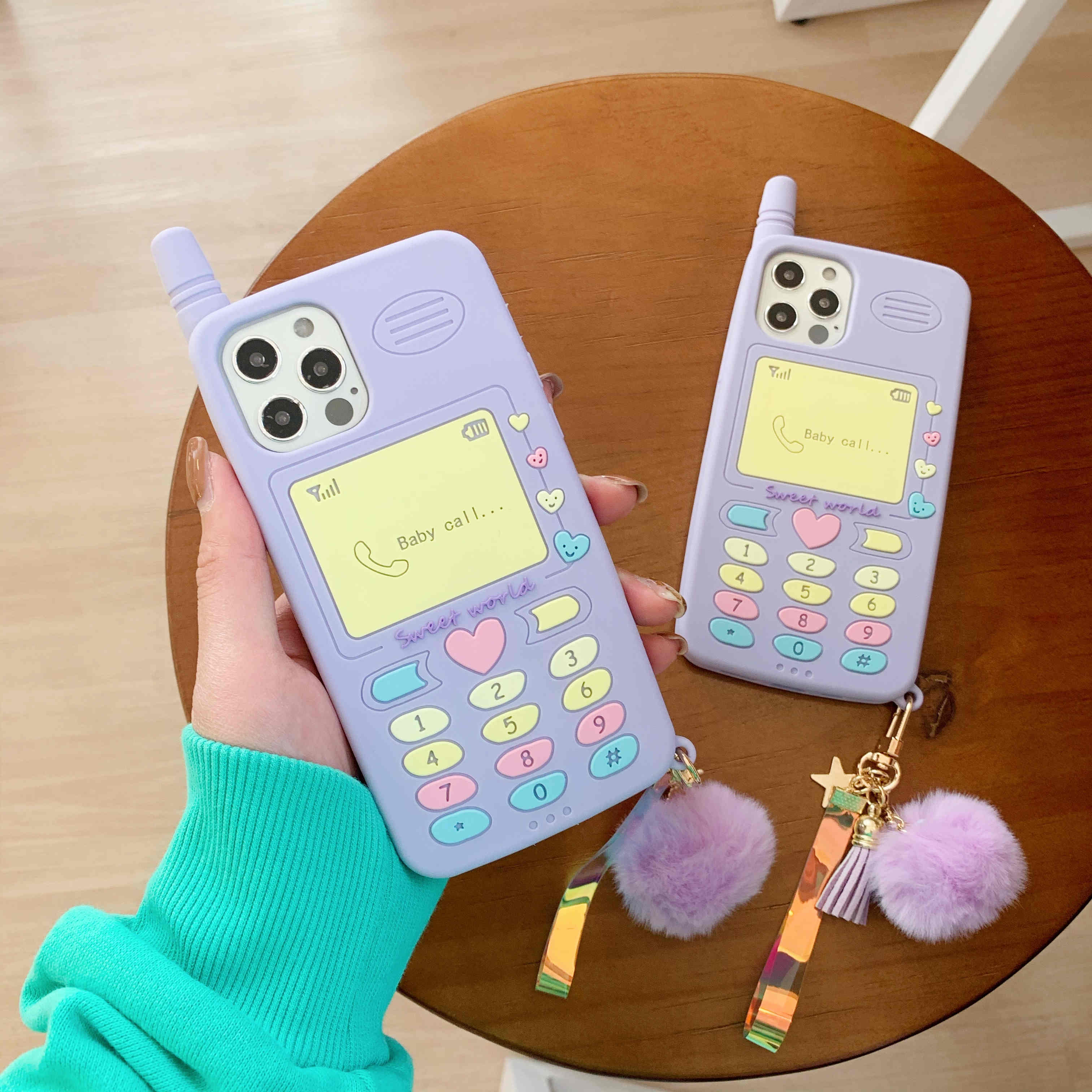 Ốp Điện Thoại Silicon Mềm Hình Baby Call 3d Màu Tím Có Mặt Dây Đeo Cho Iphone 12 Pro Max 11 Pro Xr X Xs Max Se2020 8 7 6s 6 Plus