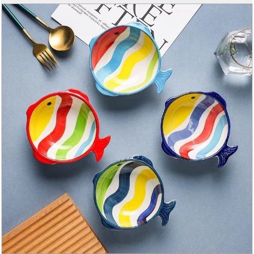Bát gốm sứ ăn dặm, bát ăn dặm kiểu nhật cho bé Hình Cá Sóng Nước
