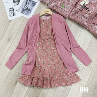 😘Set váy hoa nhí+áo khoác len ngoài 😘set váy hoa😘set áo khoác len mỏng
