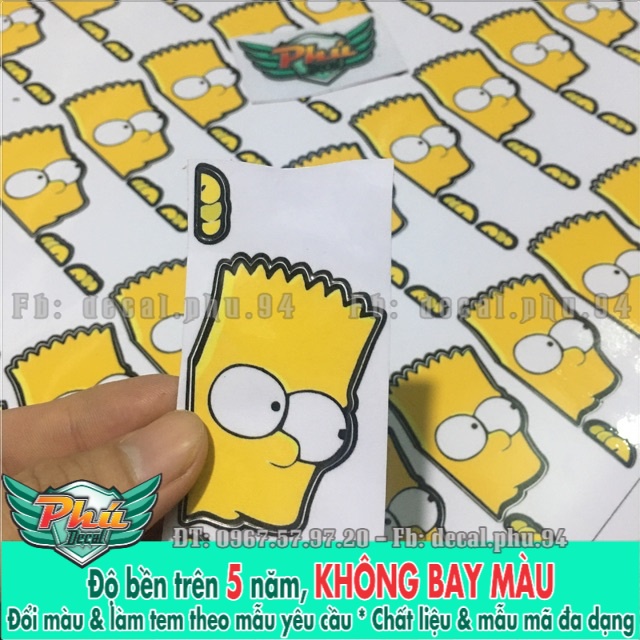 Sticker Simpson vàng lấp ló,trang trí xe, nón , đàn...Decal 3 lớp cao cấp, chống nước, không bay màu