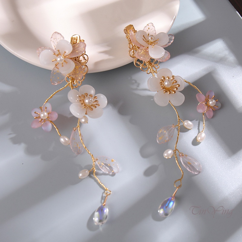 GETNOIVAS Set 2 Trâm Cài Tóc Hoa Đính Ngọc Trai Phong Cách Trung Hoa Dễ Thương