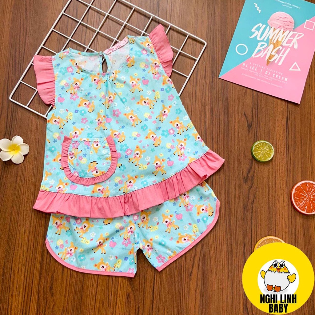 Đồ mặc nhà cho bé gái vải kate lụa, đồ bộ bé gái mẫu đùi có size từ 12-38kg - Nghi Linh Baby