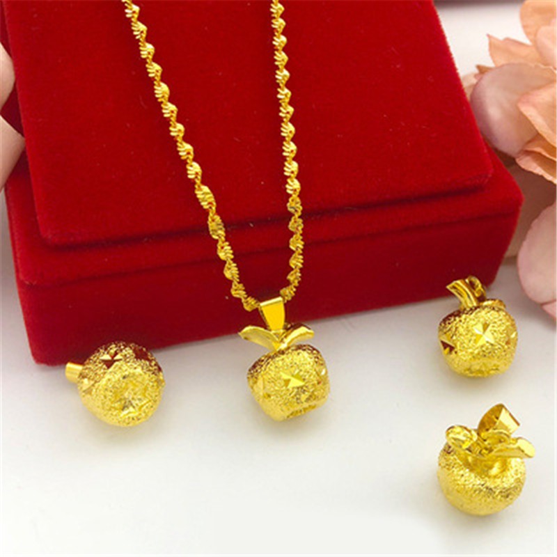 Dây Chuyền Xi Mạ Vàng 375%Phong Cách Hàn Quốc Solid Frosted Gold Apple Pendan