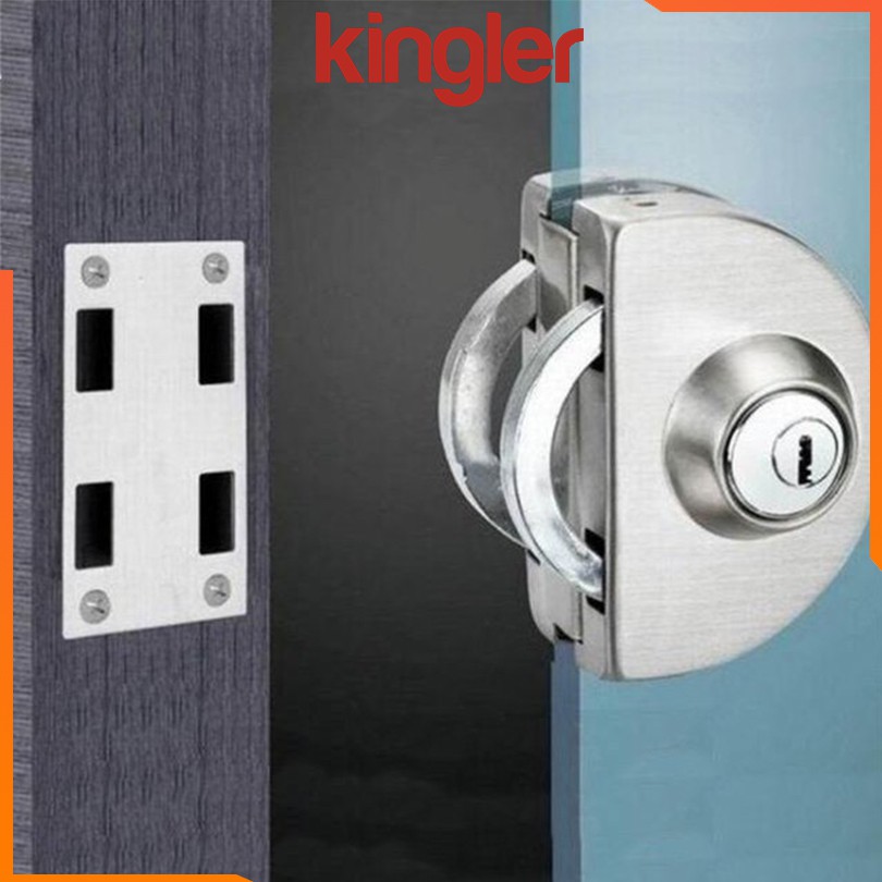 Khóa Bán Nguyệt Inox Cho Cửa Kính Cường Lực, Khóa Cửa Kính Lùa, Lắp Đặt Không Phải Khoan. Kingler 3205