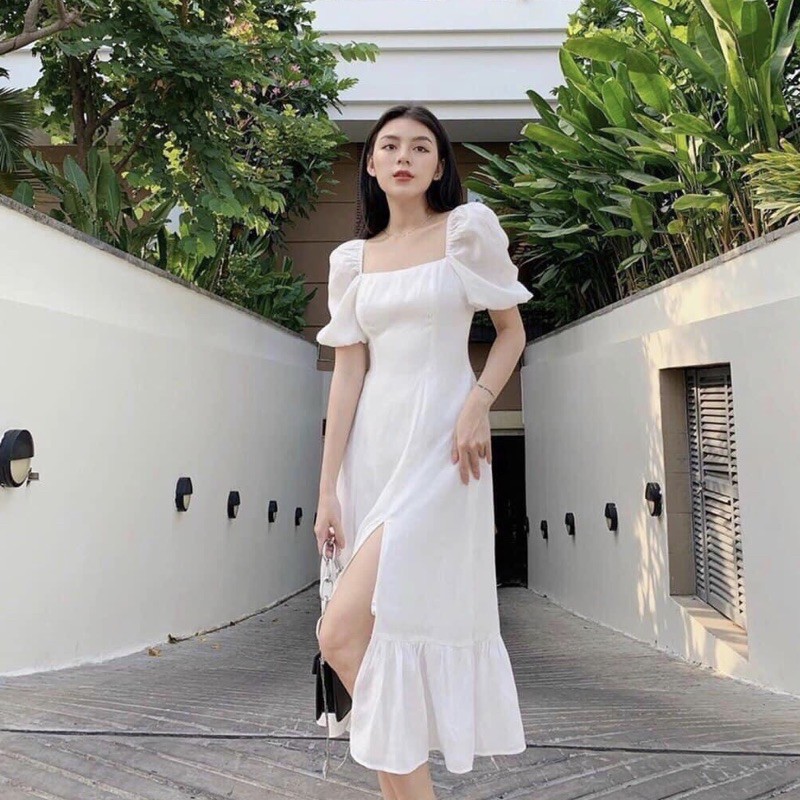 [Mã FATHANG5 giảm 10K đơn 50K] Đầm trắng đuôi cá xẻ tà (kèm hình thật) | BigBuy360 - bigbuy360.vn