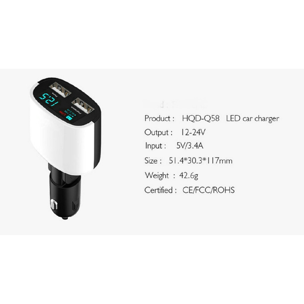 Cóc sạc nhanh trên xe hơi với 2 cổng sạc đầu USB cho điện thoại