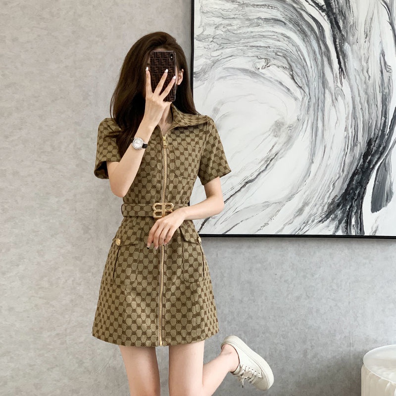 Đầm chiết eo tay ngắn phong cách hepburn thời trang vintage Pháp mùa hè 2022 cho nữ