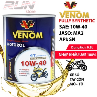 Nhớt Lon Tổng Hợp VENOM 10W40 800ml Nhập Khẩu - VENOM FULLY SYNTHETIC OIL SN MA2 - Made in UAE