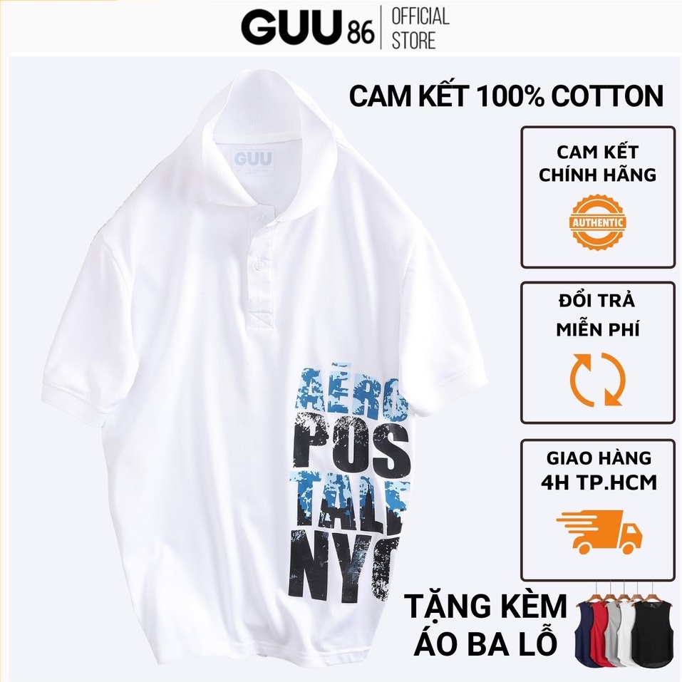 Áo thun polo nam cổ trụ GUU vải cá sấu, cotton cao cấp chuẩn form
