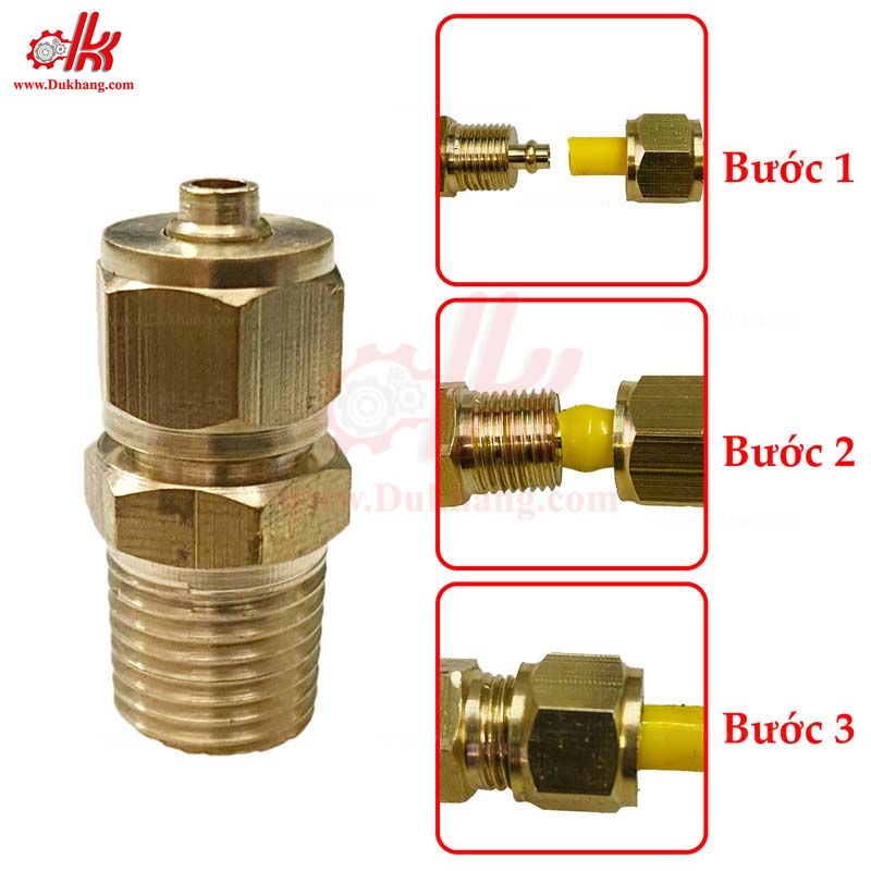 Nối đồng siết ống khí nén - ren ngoài siết cam