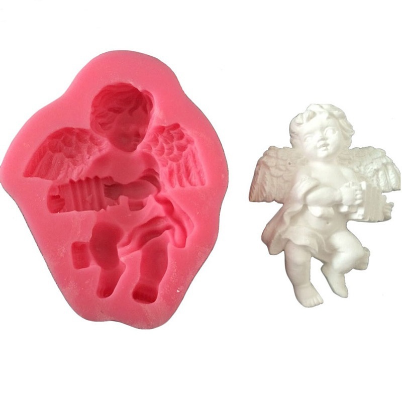 Hàng mới về khuôn silicon làm bánh hình thiên thần/cậu bé đàn Organ điện 3D dễ thương cho Cupcake
