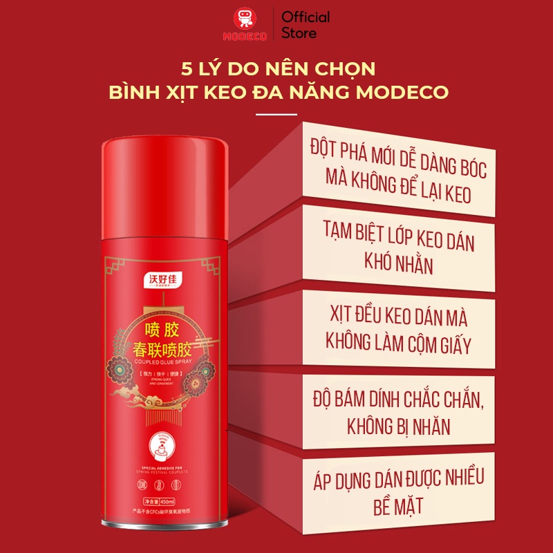 Keo Dán Dạng Xịt Đa Năng Thần Thánh Modeco - Không Để Lại Vết Keo - Dán Xốp Tường, Giấy, Áp Phích, Tờ Rơi, Chữ Hỷ, Decal