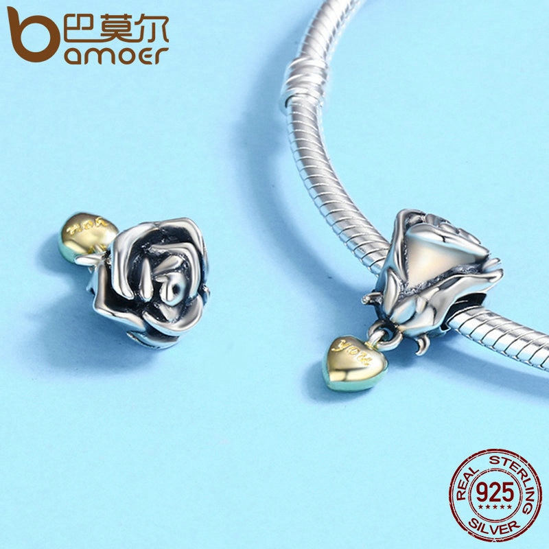 Hạt Xỏ Trang Sức Bamoer bạc 925 Hình Trái Tim Và Hoa Hồng SCC455