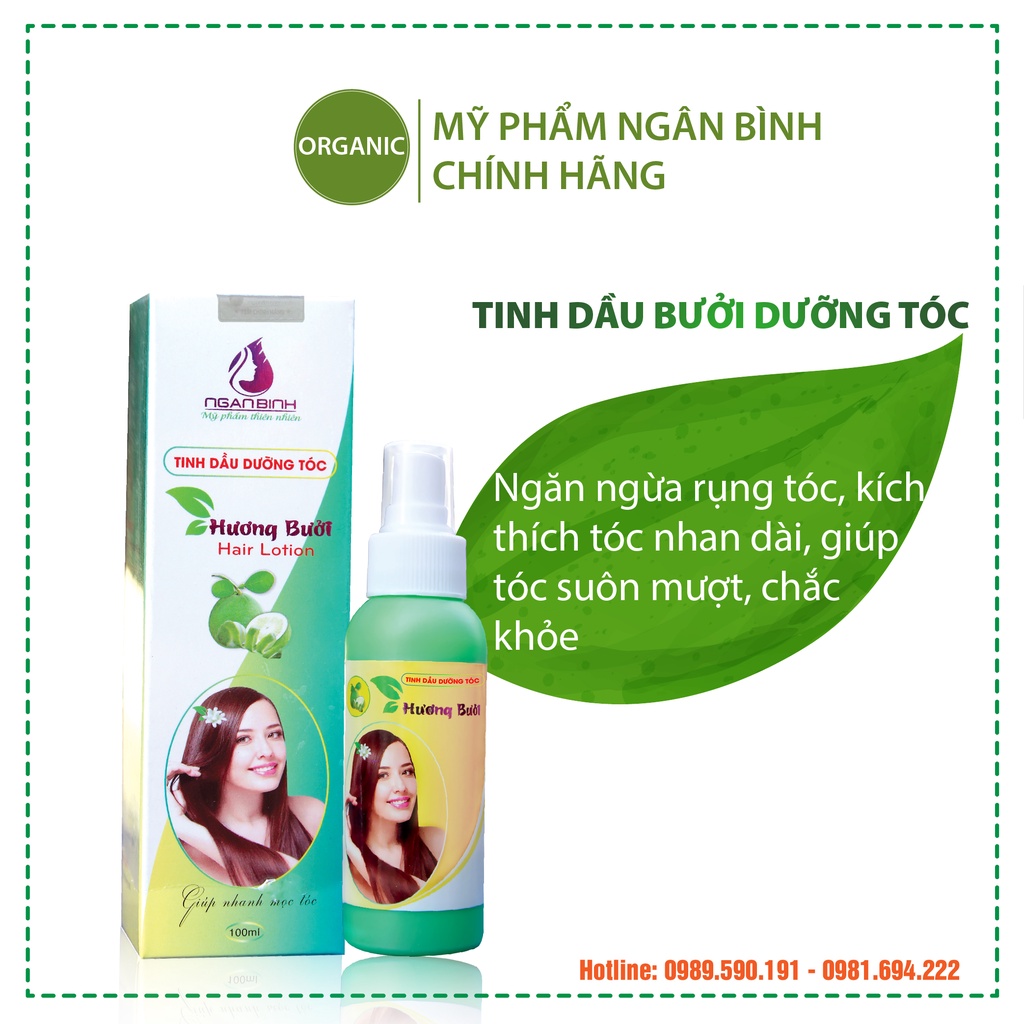 Tinh dầu dưỡng tóc hương bưởi Ngân Bình giúp kích mọc tóc, giảm tình trạng tóc gãy rụng, dưỡng tóc dài mượt, óng ả