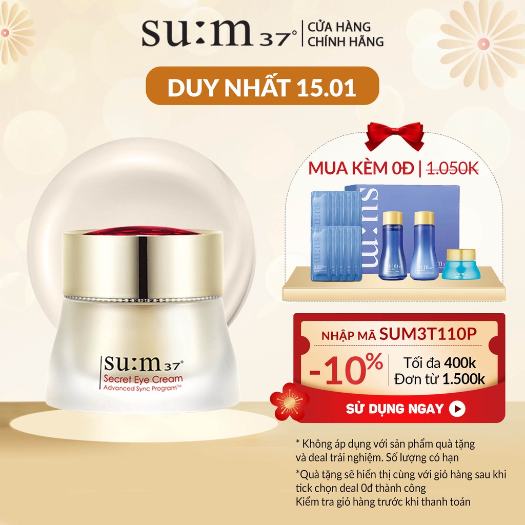 [Mã VISAPREMIUM giảm 150K]Kem dưỡng ngăn ngừa lão hóa da vùng mắt Su:m37 Secret Eye Cream 50ml