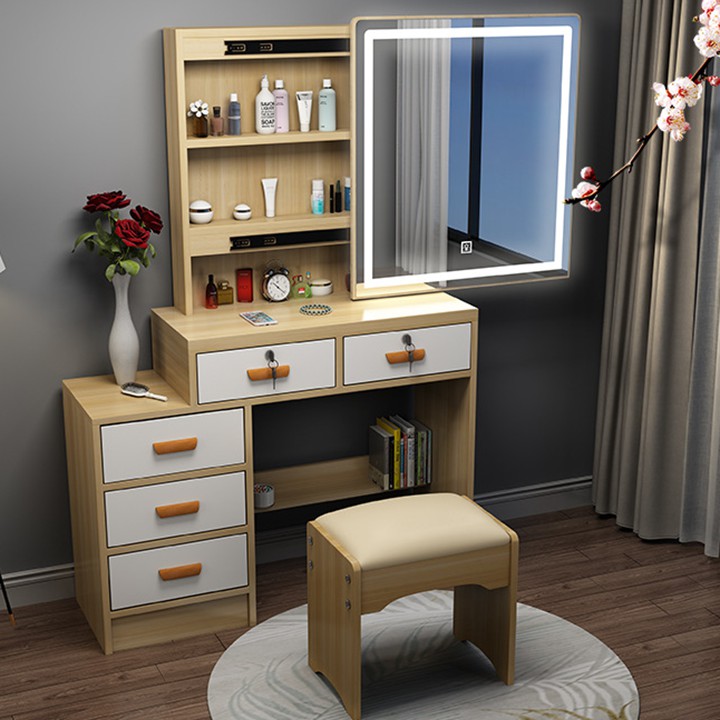 Bộ bàn ghế trang điểm gỗ đẹp , Bàn phấn gương led có ghế decor phòng ngủ DH-BGK2054 | BigBuy360 - bigbuy360.vn