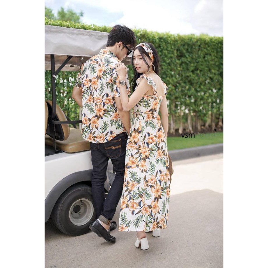 Đồ Đôi Nam Nữ, Áo Đôi Nam Nữ Đi biển đẹp, chụp hình cưới: Set áo váy sơ mi Hàn Quốc