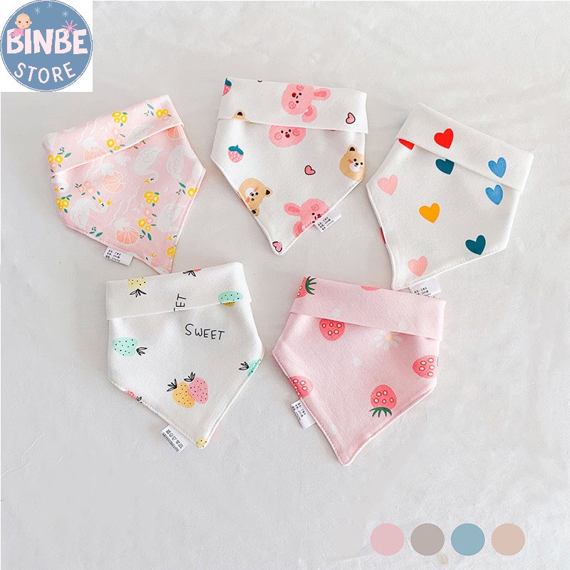 Khăn tam giác cho bé, sét 5 khăn yếm tam giác cotton mềm mịn phong cách Hàn Quốc Binbestore