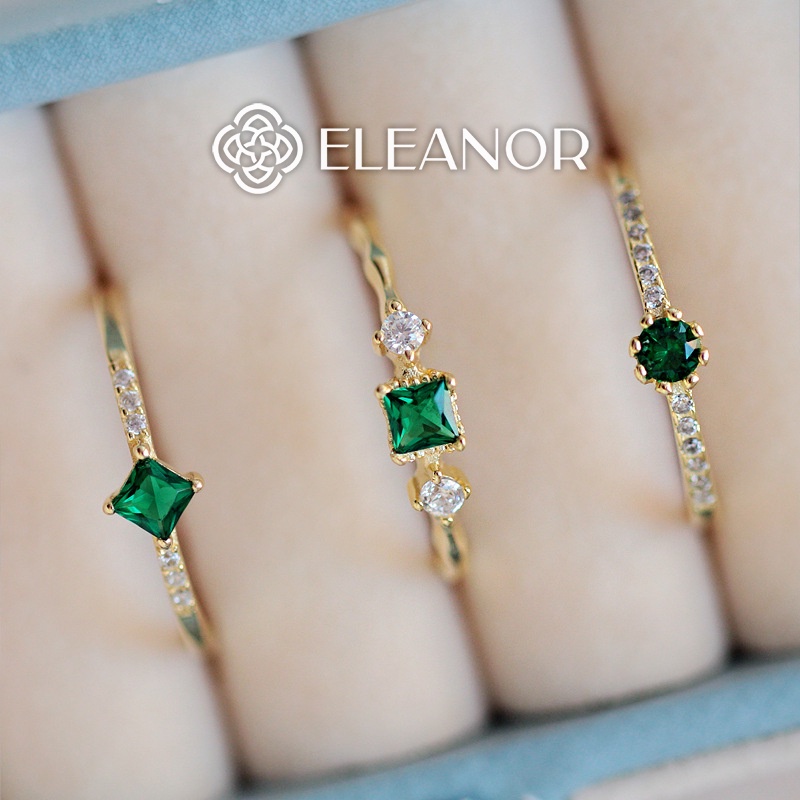 Nhẫn bạc nữ Eleanor Accessories đính đá xanh basic bạc 925 phụ kiện trang sức 4625