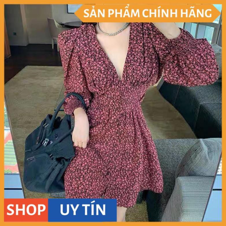 Đầm hoa xòe tay dài phồng nhẹ, cổ V xinh yêu, dự tiệc đi chơi bao đẹp sang sảnh cao cấp - Thời Trang VADA - D234