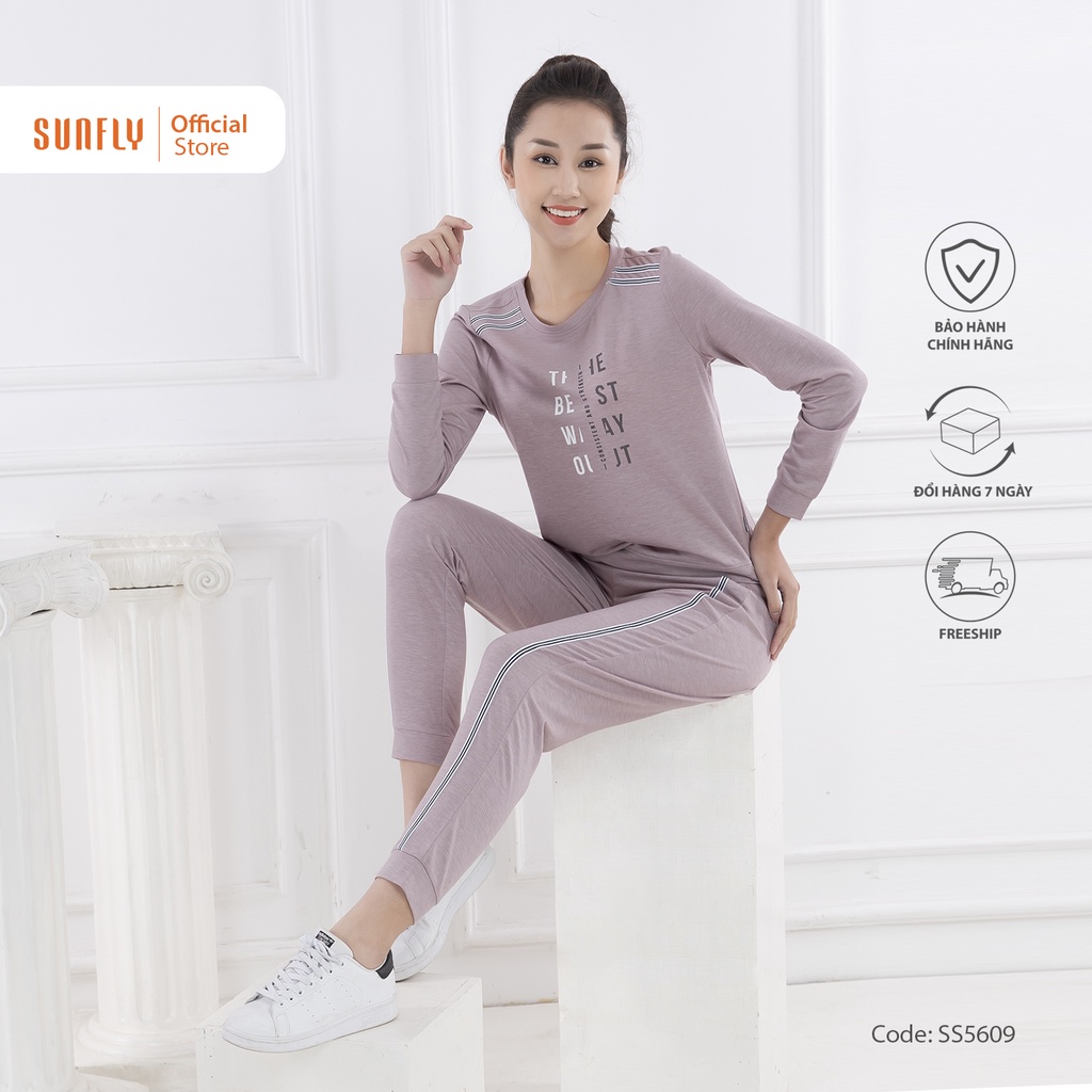 Bộ mặc nhà nữ dáng thể thao cotton da cá áo dài quần dài SS5609