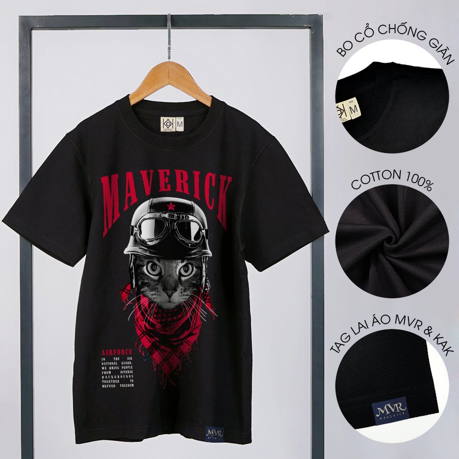 Áo thun mèo nữ unisex Cotton Thoáng mát boss đội nón bảo hiểm local brand Maverick MVR KK3858