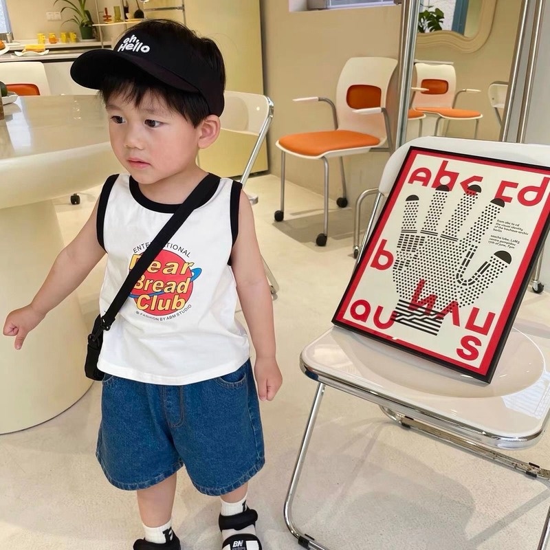 Áo Thun Không Tay Họa Tiết Kẻ Sọc Thời Trang Hàn Quốc Cho Trẻ Em Trai