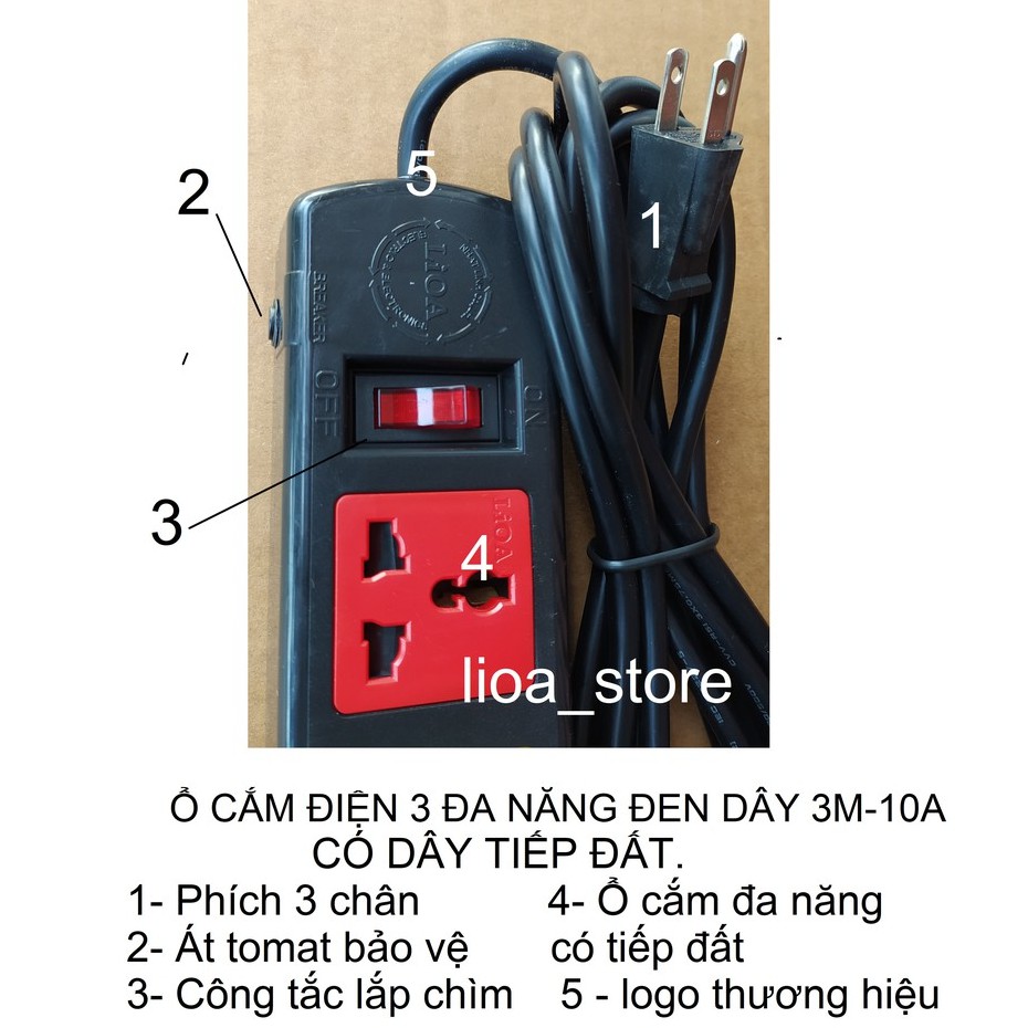 Ổ CẮM ĐIỆN LiOA 3 ĐA NĂNG CÓ DÂY TIẾP ĐẤT.