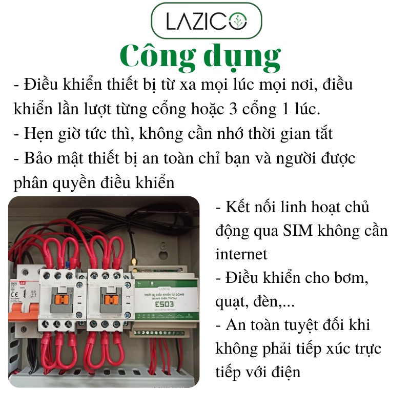 Tủ điều khiển từ xa qua điện thoại cho máy bơm motor quạt 220V 3 kênh độc lập 3hp - 10hp LAZICO LZ3