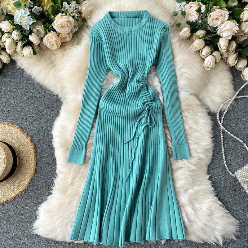 Váy len dáng dài dây rút tôn eo trơn V20