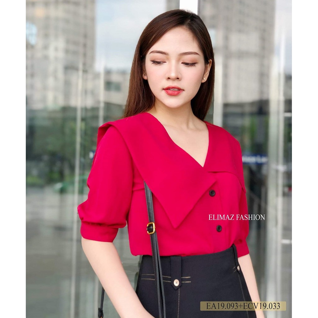 Áo Kiểu Nữ Công Sở Ngắn Tay Bản Cổ To 2 bên lệch Xinh Xắn | BigBuy360 - bigbuy360.vn