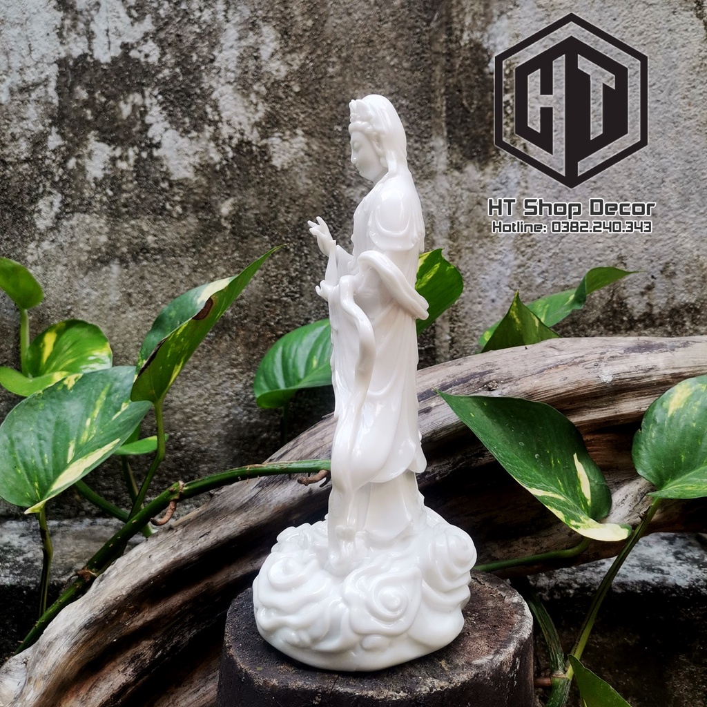 Tượng Phật Quan Thế Âm cao 23 cm màu trắng sứ trang trí nội thất nhà cửa, phong thủy, thờ cúng