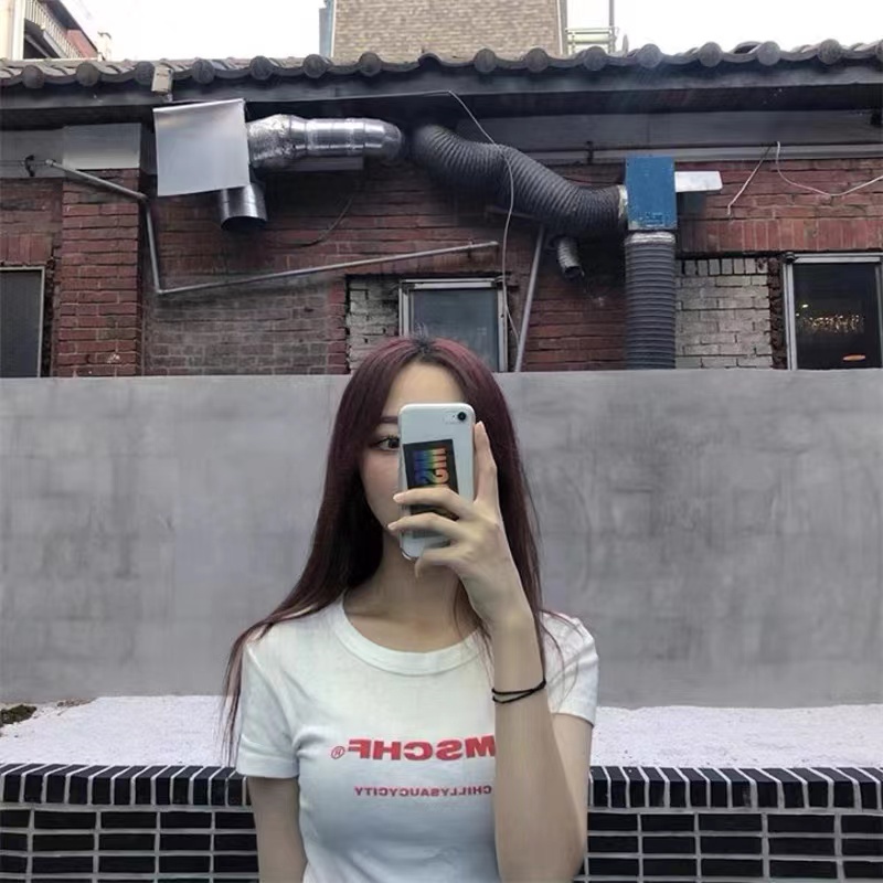 DUNEA Áo Thun Nữ Ngắn Tay In Chữ MSCHF Thời Trang